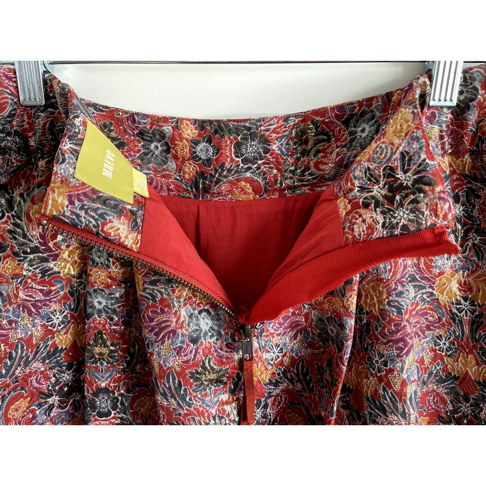 Anthropologie Metallic Skirt Mini Jacquard Holiday Party Boho Floral Pockets Fun - Picture 10 of 13
